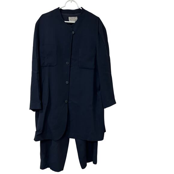 AKA Eddie Bauer Vtg Women 18 Tall Blue Wool Blazer Jacket & Classic Trousers Set - Picture 1 of 11